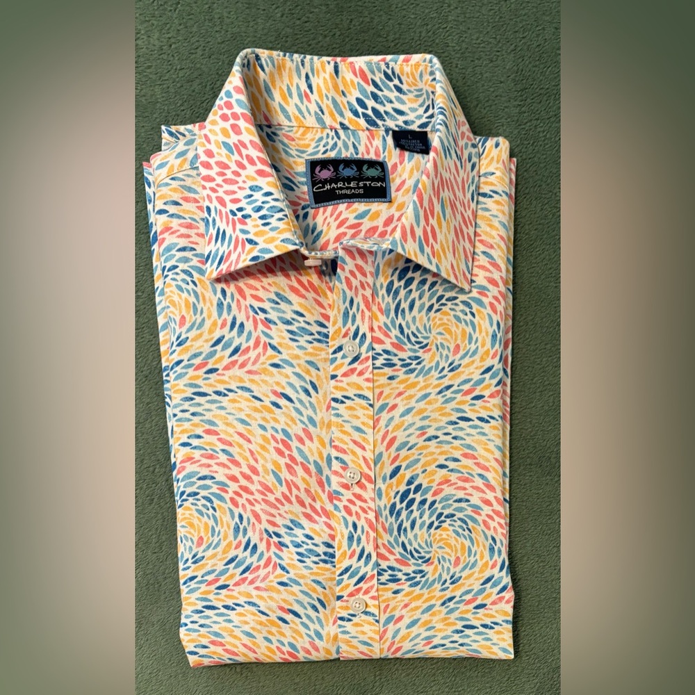 Charleston Threads Multicolor Swirl Pattern Men's Shirt, size: L (5367)